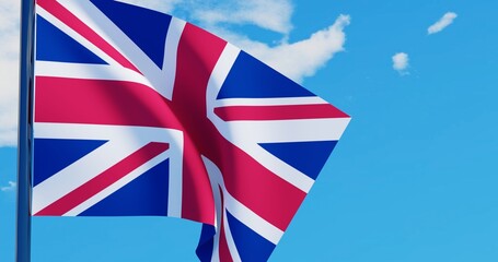 3D illustration of United Kingdom Flag are waving in the sky