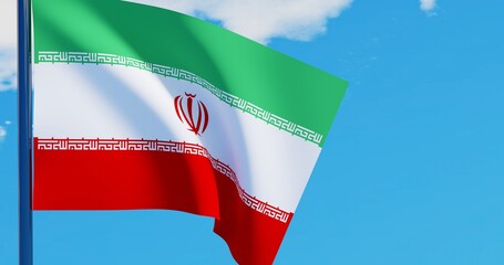 3D illustration of Iran Flag are waving in the sky
