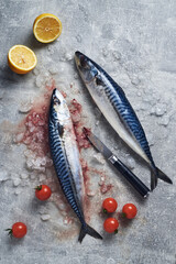 Cleaned mackerel fish with knife ready to cook. Preparing mackerel fish to cook