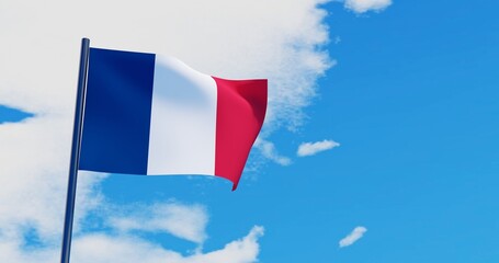 3D illustration of France Flag are waving in the sky