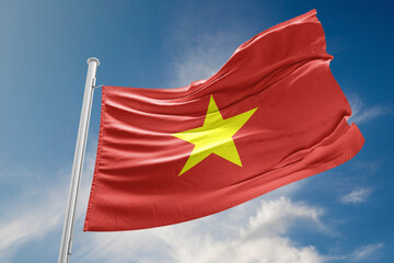 Vietnam Flag is Waving Against Blue Sky