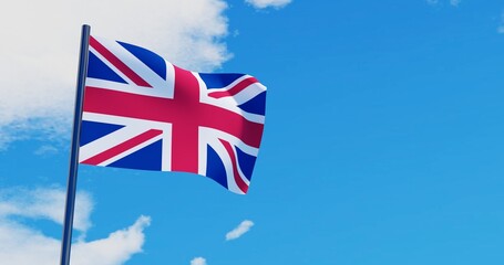3D illustration of United Kingdom Flag are waving in the sky