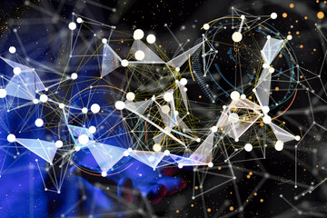 Neural network 3D illustration. Big data and cybersecurity