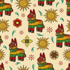 Mexican design seamless pattern with pinata