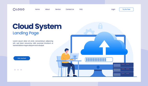 cloud system, file download, database protection concept, data center, file management, flat illustration vector landing page template