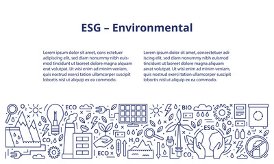 Set of ESG, ECO, BIO icons. ESG environmental criteria, the icons are at the bottom of the banner, the inscription, and the text template at the top. Banner. Template. Vector illustration.
