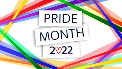 LGBT Pride Month 2022 vector concept. Text in the rainbow flag colors frames on white background. Gay parade annual summer event.