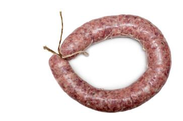 Raw tasty homemade pork sausage isolated on a white background