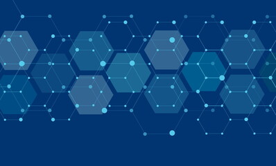 Hexagons pattern on blue background, used for design genetic research, healthcare, science and medicine background 