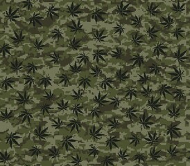 
Abstract camo with cannabis leaves vector khaki texture, trendy print. - obrazy, fototapety, plakaty