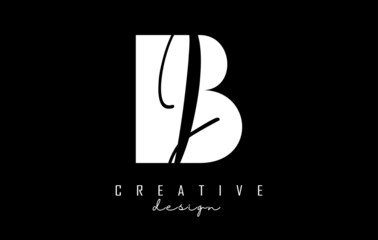 Black and white BI Letters logo with negative space. Letters B and I with geometric and handwritten typography.