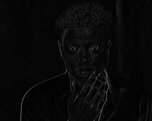 Black and white sketch image of an African man.
