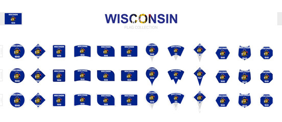 Large collection of Wisconsin flags of various shapes and effects.