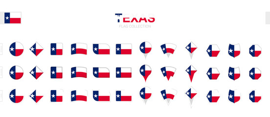 Large collection of Texas flags of various shapes and effects.