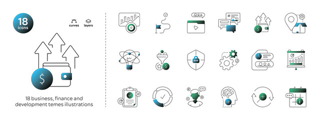 Set vector line icons in flat design with elements for mobile concept and web apps. Collection of modern infographic logo and pictogram. Business and finance icons - outline icon, vector. Eps 10