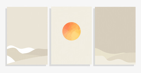 landscape with hills and sun vector background illustration set