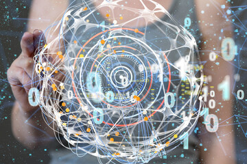 network holding in hand 3d connection data