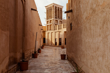 Al Seef Traditional Historical District Arabic Architecture. Dubai Deira Old Town. United Arab...