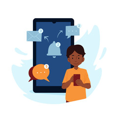 Illustration graphic of Discussion Via Email. Perfect for banner, social media, etc.