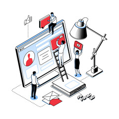 Online promotion - modern line isometry design style illustration