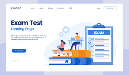 online test and checking answers, examination, test, quiz, flat vector illustration landing page template