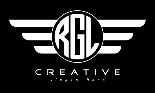 RGL three letter monogram type circle letter logo with wings vector template.