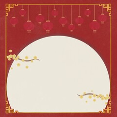 Chinese new year mockup illustration. Happy new year text written with circle paper label on classic blue background.