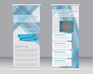 Fototapeta premium Roll up banner stand template. Abstract background for design, business, education, advertisement. Blue color. Vector illustration.