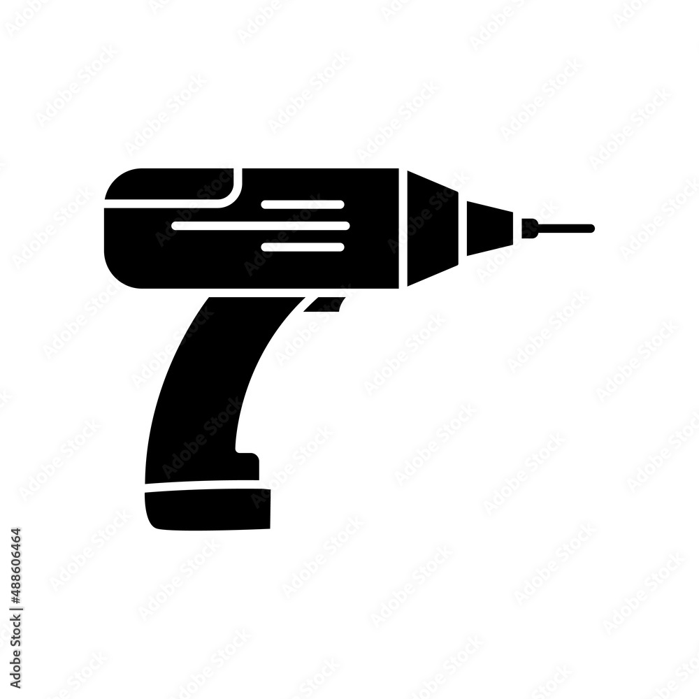 Poster hand drill machine icon. glyph style. silhouette. simple design editable. design template vector