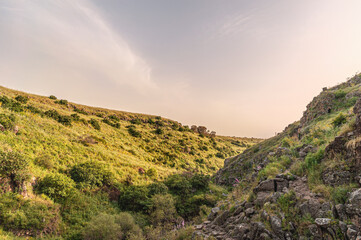 landscape of rollig hills on a warm spring day