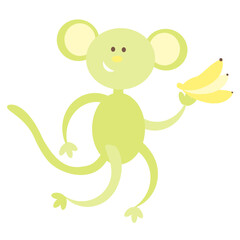 Vector illustration of a cartoon lettuce monkey with bananas. Monkey. Isolated