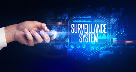 hand holding wireless peripheral, cyber security concept