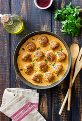 Swedish meatballs in cream sauce. Swedish cuisine. Recipe.