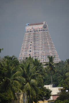 beautiful view of temple gopuram colorful art works with blue background