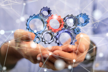 gear system data. Connecting lines and dots.Big data visualization