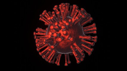 Dying coronavirus cell video. Covid-19 body collapse on black background.