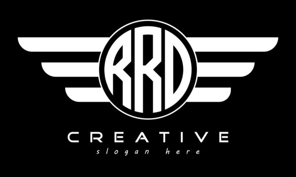 RRO three letter monogram type circle letter logo with wings vector template.