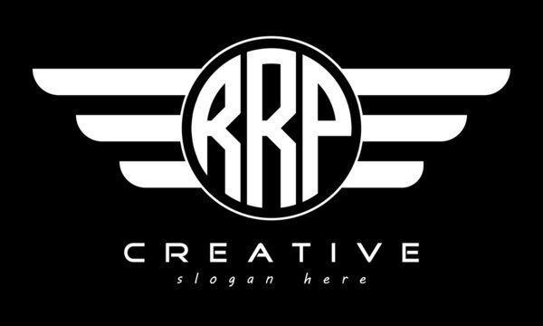 RRP three letter monogram type circle letter logo with wings vector template.