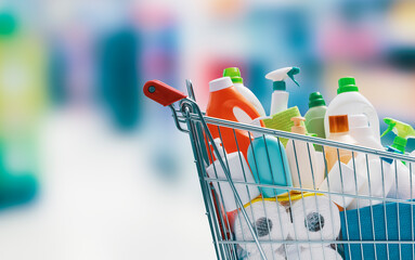 Shopping cart full of detergents