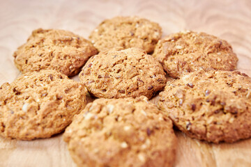 Delicious oatmeal cookies with sunflower seeds and peanuts. Healthy diet.