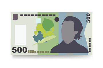Romanian Leu Vector Illustration. Romania money set bundle banknotes. Paper money 500 RON. Flat style. Isolated on white background. Simple minimal design.