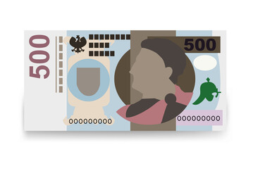 Polish Zloty Vector Illustration. Poland money set bundle banknotes. Paper money 500 PLN. Flat style. Isolated on white background. Simple minimal design.