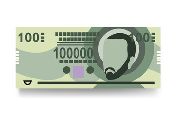 Paraguayan Guarani Vector Illustration. Paraguay money set bundle banknotes. Paper money 100000 PYG. Flat style. Isolated on white background. Simple minimal design.