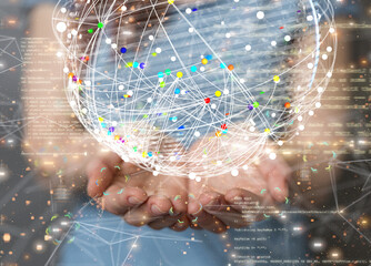 abstract lines with dots over dark background.