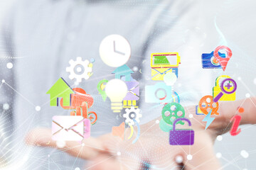 cloud connected to many objects on a virtual screen.