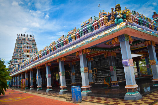 beautiful temple view of hindu mari amman temple with bluesky background