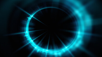 Bright abstract background with leaks. Blurred lighting tunnel. Magic portal. Vivid sphere lens
