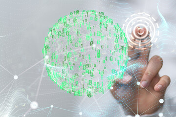 Digital cyberspace with particles and Digital data network connections concept.