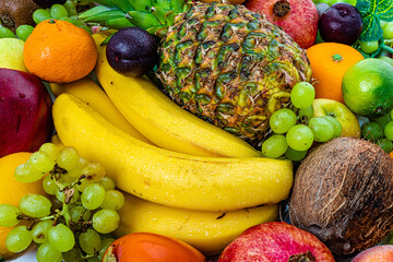 Assortment of healthy raw fruits. Composition With Variety Of Fruits