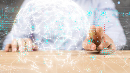 Neural network 3D illustration. Big data and cybersecurity